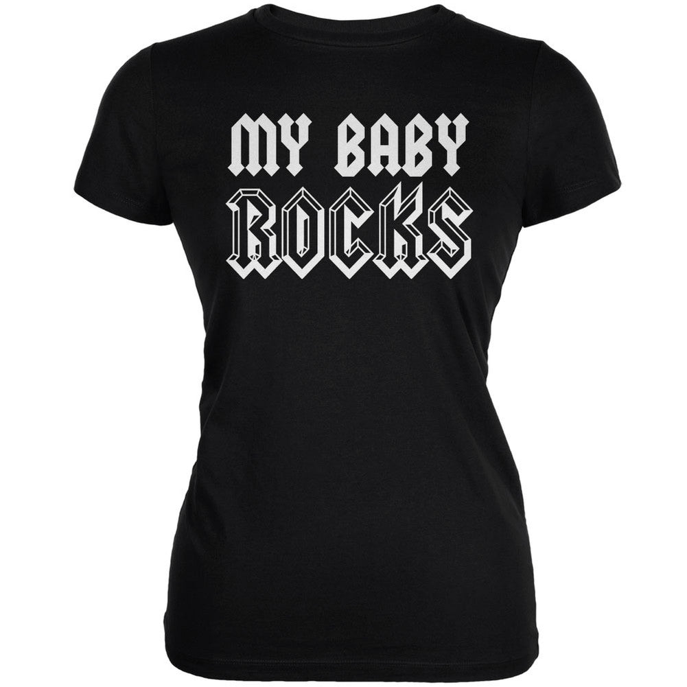 Mother's Day - My Baby Rocks Black Juniors Soft T-Shirt Juniors T-Shirts Old Glory   