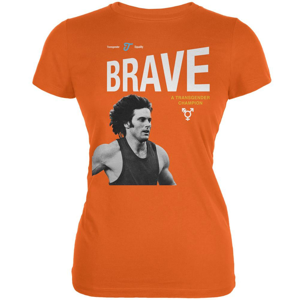 Bruce Jenner Brave Cereal Box - Orange Juniors Soft T-Shirt Juniors T-Shirts Old Glory 2XL Orange 