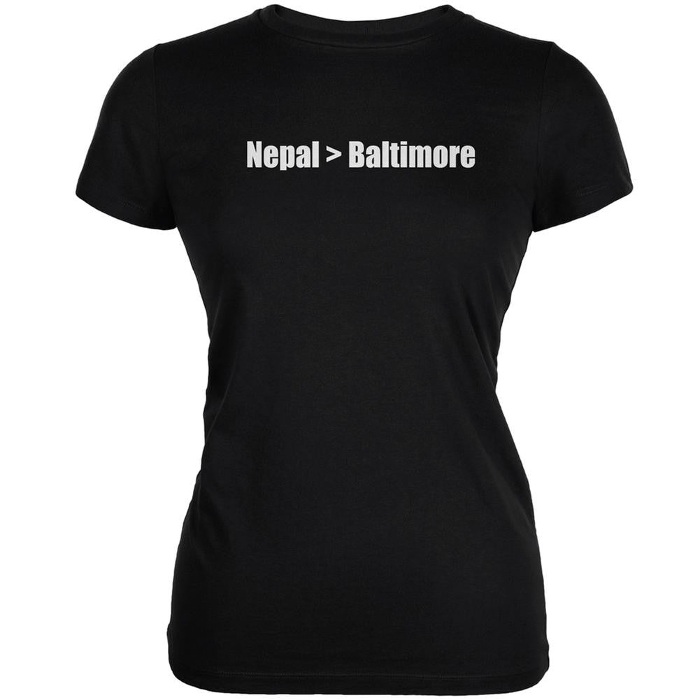 Nepal is Greater Than Baltimore Black Juniors Soft T-Shirt Juniors T-Shirts Old Glory 2XL Black 