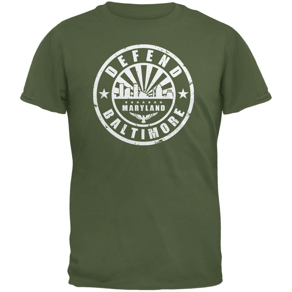 Defend Baltimore Military Green Adult T-Shirt Men's T-Shirts Old Glory 2XL Green 