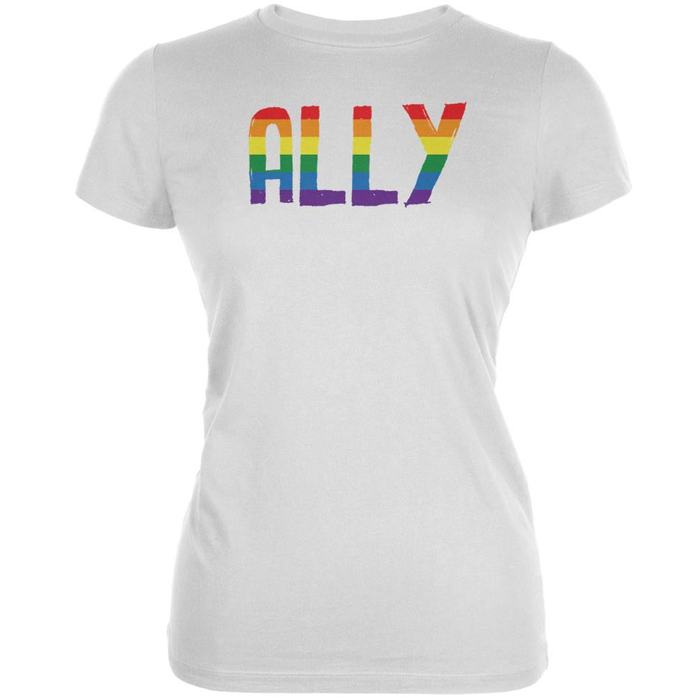 LGBT - Ally Pride White Juniors Soft T-Shirt Juniors T-Shirts Old Glory 2XL White 