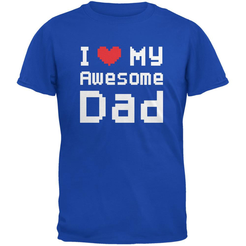 Father's Day I Heart My Awesome Dad 8 Bit Pixel Royal Youth T-Shirt Youth T-Shirts Old Glory LG Blue 