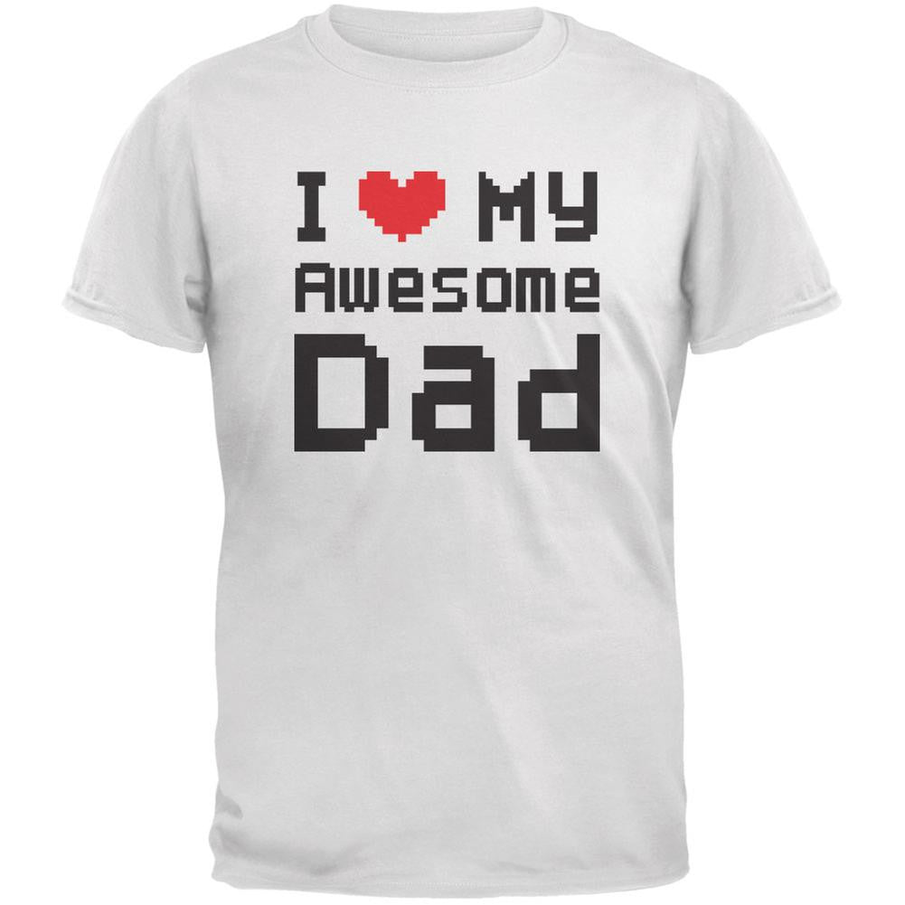 Father's Day I Heart My Awesome Dad 8 Bit Pixel White Youth T-Shirt Youth T-Shirts Old Glory LG White 