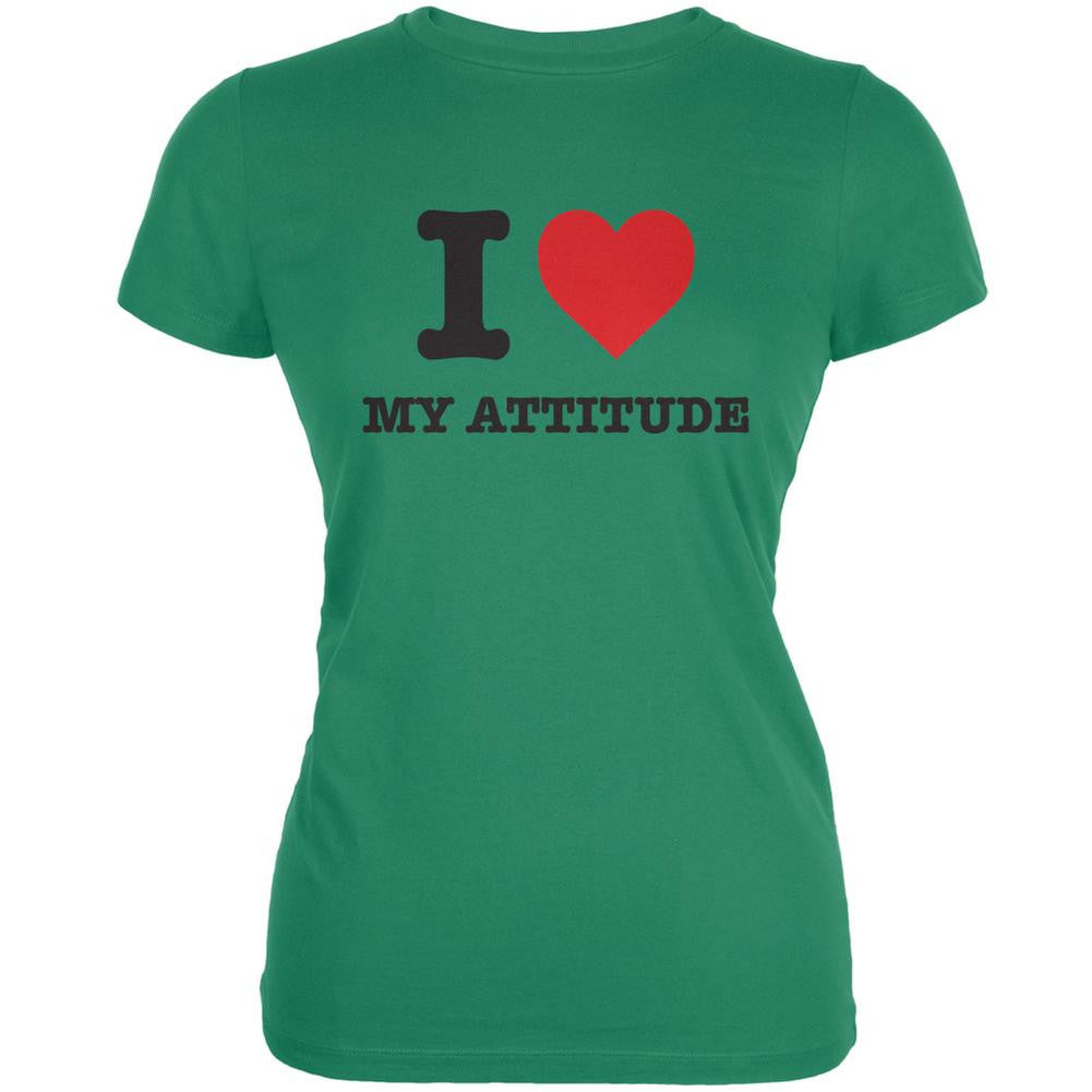 I Heart My Attitude Kelly Green Juniors Soft T-Shirt Juniors T-Shirts Old Glory 2XL Green 