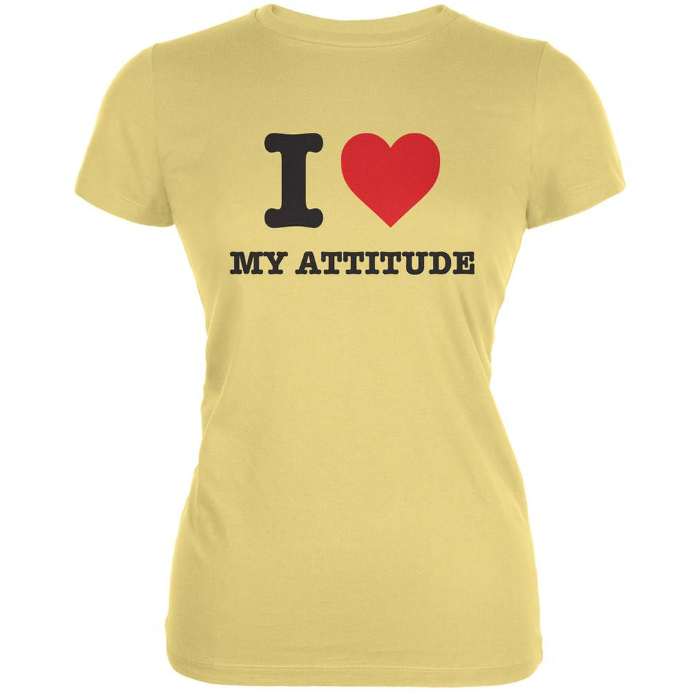 I Heart My Attitude Yellow Juniors Soft T-Shirt Juniors T-Shirts Old Glory LG Yellow 