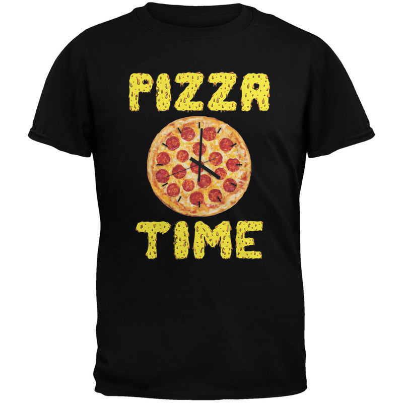 Pepperoni Pizza Time Clock Black Adult T-Shirt Men's T-Shirts Old Glory 3XL Black 