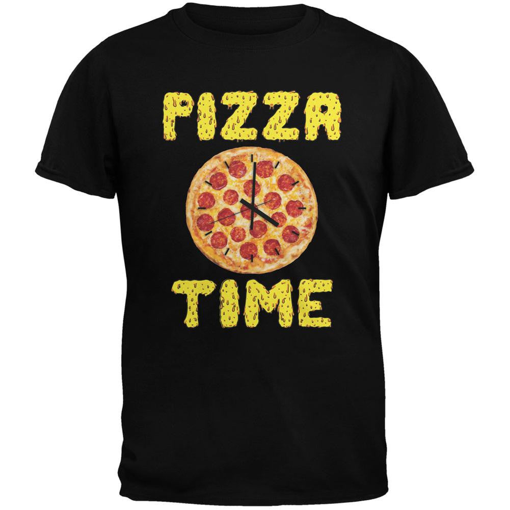 Pepperoni Pizza Time Clock Black Adult T-Shirt Men's T-Shirts Old Glory 2XL Black 