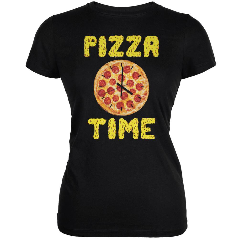 Pepperoni Pizza Time Clock Black Juniors Soft T-Shirt Juniors T-Shirts Old Glory 2XL Black 