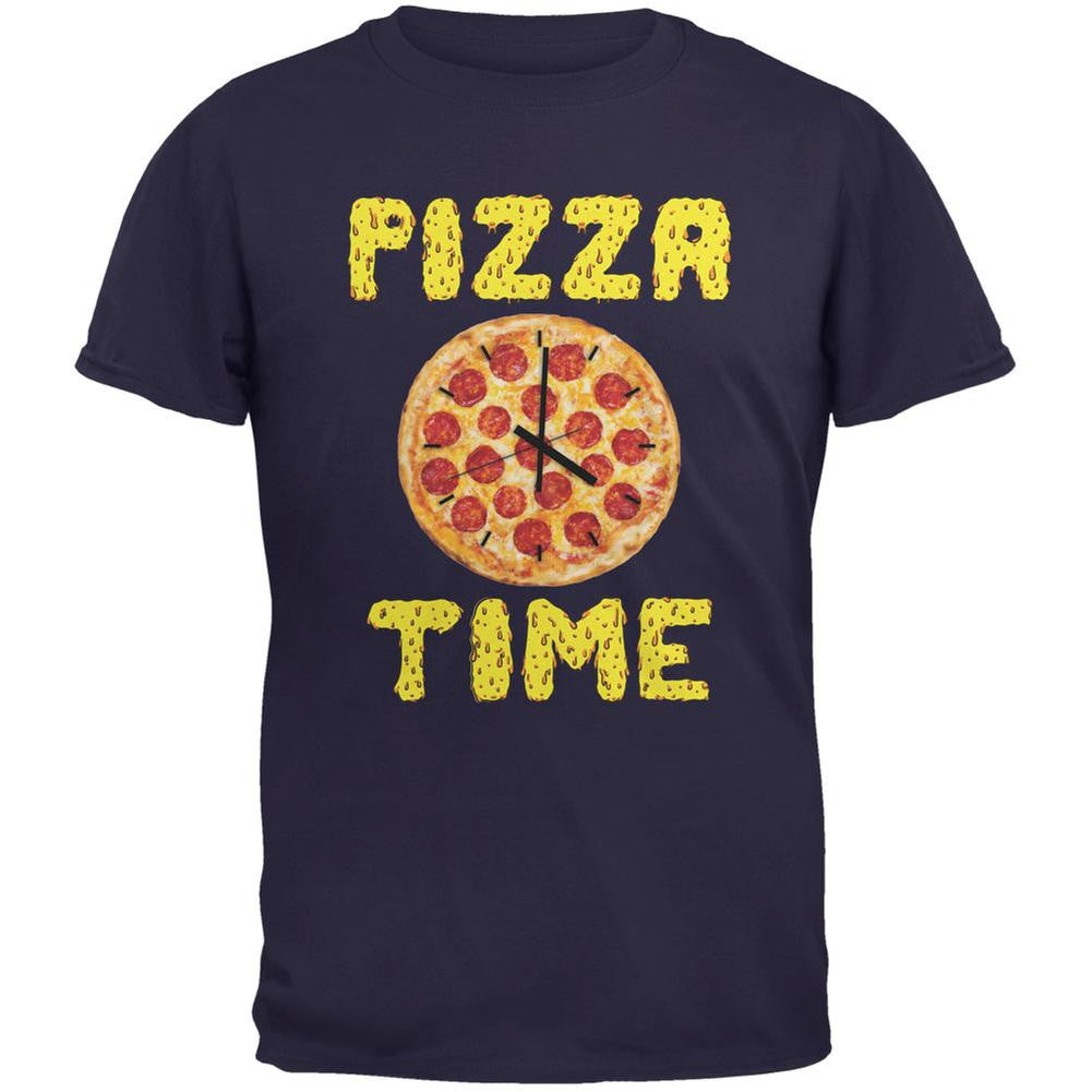 Pepperoni Pizza Time Clock Navy Adult T-Shirt Men's T-Shirts Old Glory 2XL Blue 