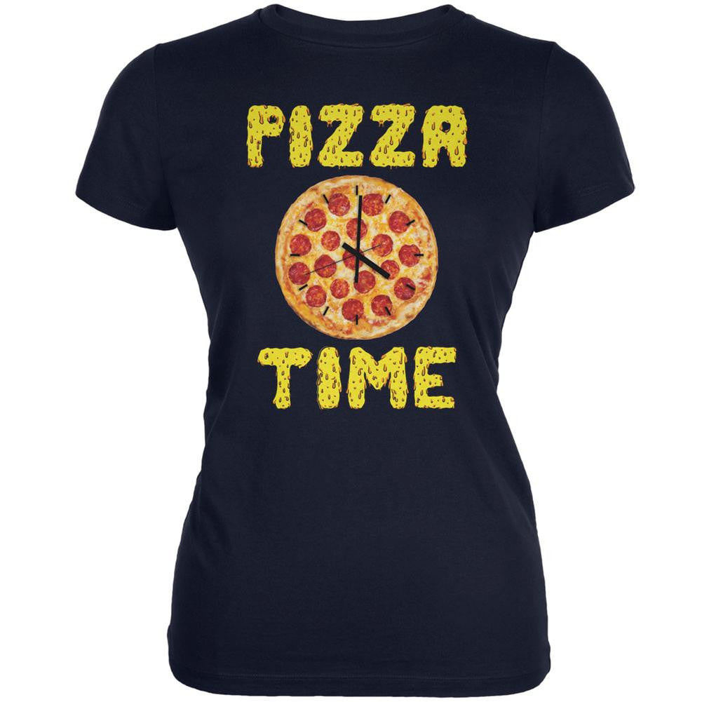 Pepperoni Pizza Time Clock Navy Juniors Soft T-Shirt Juniors T-Shirts Old Glory 2XL Blue 