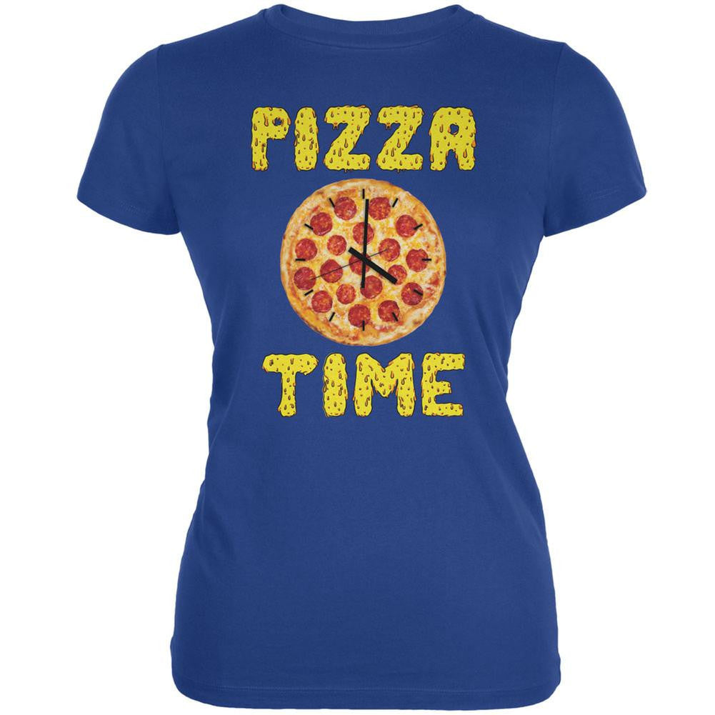 Pepperoni Pizza Time Clock Royal Juniors Soft T-Shirt Juniors T-Shirts Old Glory 2XL Blue 