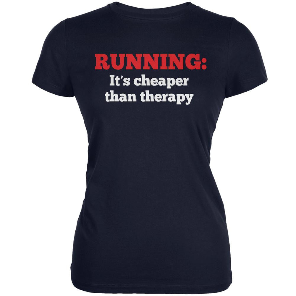 Running Cheaper Than Therapy Navy Juniors Soft T-Shirt Juniors T-Shirts Old Glory 2XL Blue 