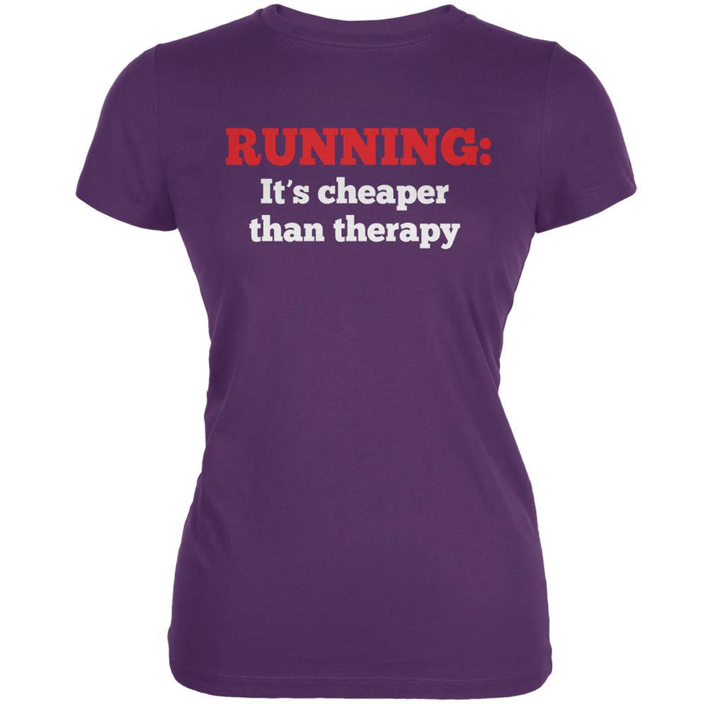 Running Cheaper Than Therapy Purple Juniors Soft T-Shirt Juniors T-Shirts Old Glory 2XL Purple 