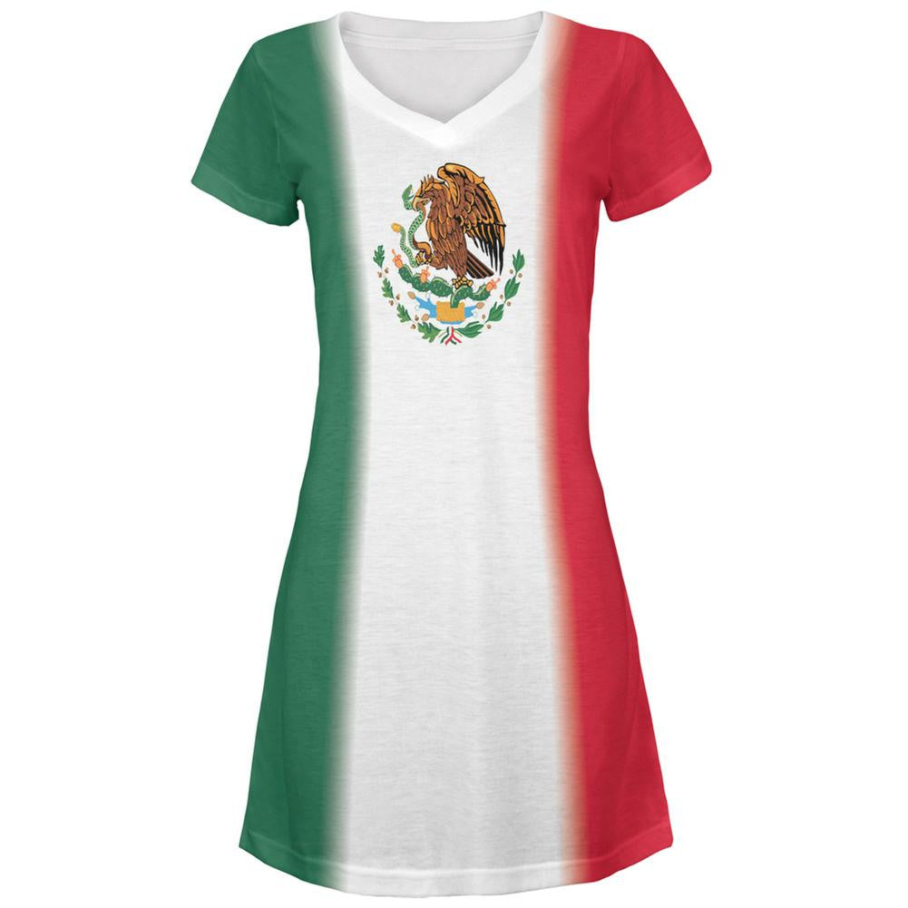 Cinco De Mayo Mexican Flag All Over Juniors V-Neck Dress Juniors Dresses Old Glory   