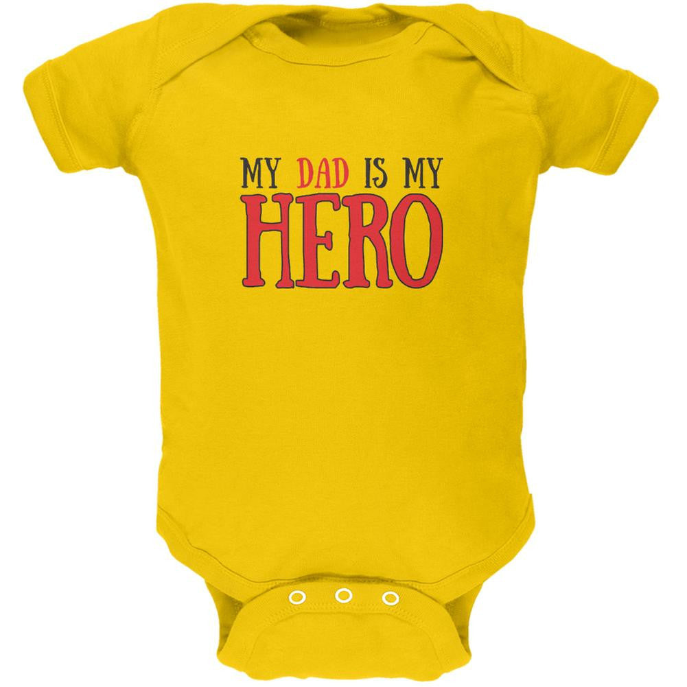 Fathers Day - My Dad Is My Hero Yellow Soft Baby One Piece Baby One Piece Old Glory 0-3M Yellow 