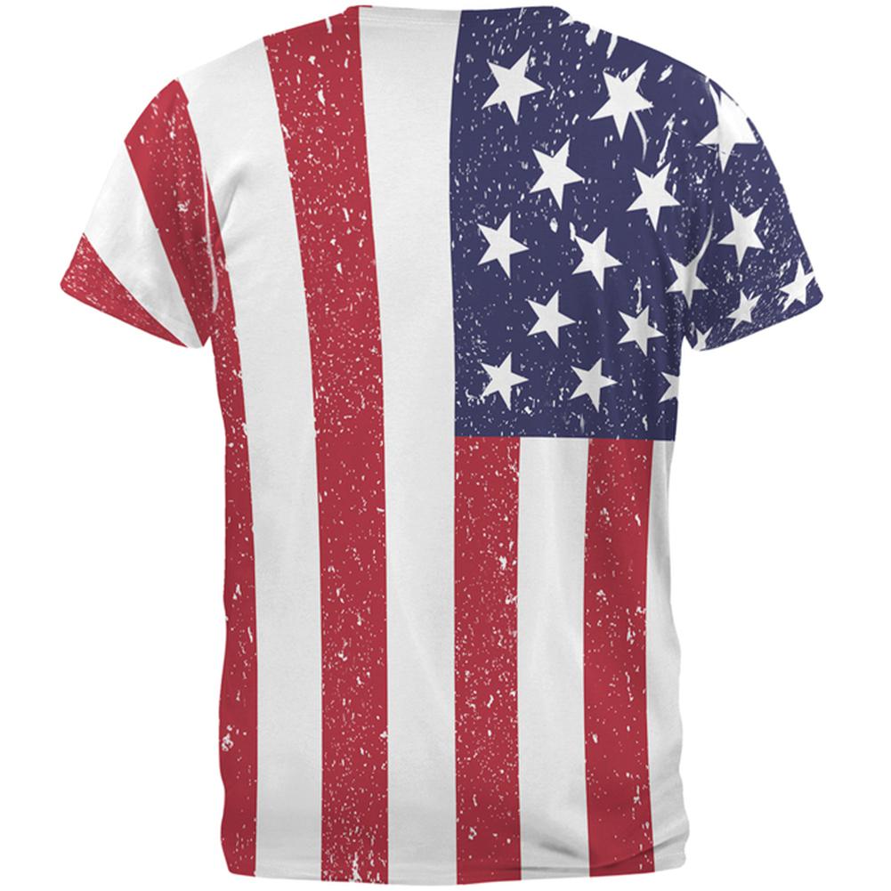 4th of July American Flag Distressed All Over Adult T-Shirt Men's T-Shirts Old Glory   