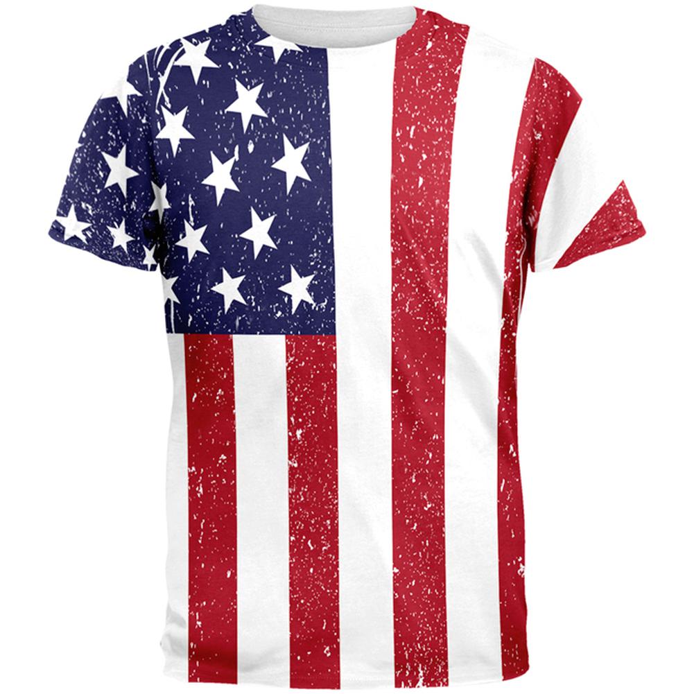 4th of July American Flag Distressed All Over Adult T-Shirt Men's T-Shirts Old Glory SM  