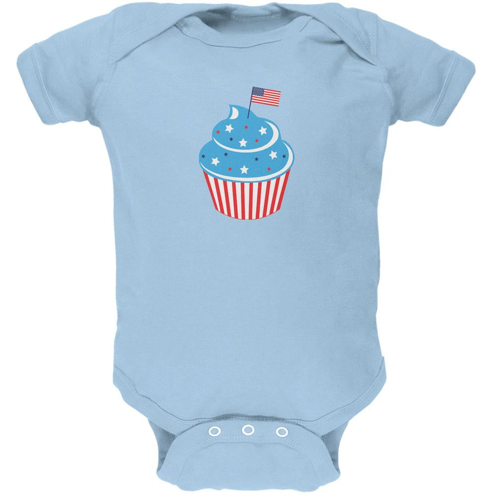 4th of July American Flag Cupcake Light Blue Soft Baby One Piece Baby One Piece Old Glory 0-3M Blue 