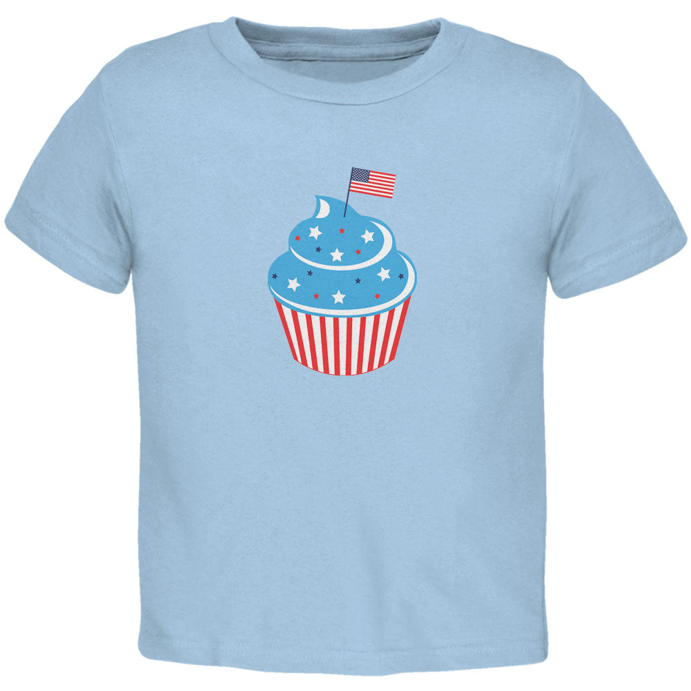 4th of July American Flag Cupcake Light Blue Toddler T-Shirt Toddler T-Shirts 4th of July 2T Light Blue 