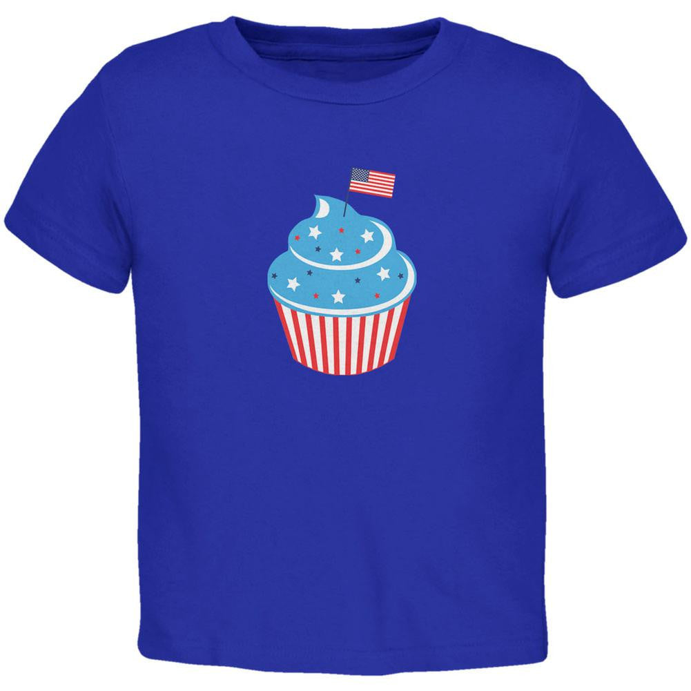 4th of July American Flag Cupcake Royal Toddler T-Shirt Toddler T-Shirts Old Glory 2T Blue 