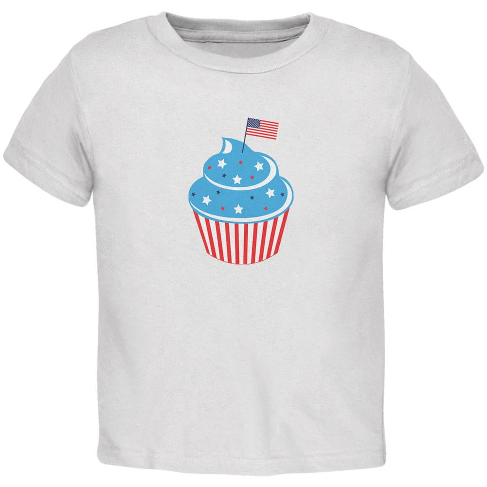 4th of July American Flag Cupcake White Toddler T-Shirt Toddler T-Shirts Old Glory 2T White 