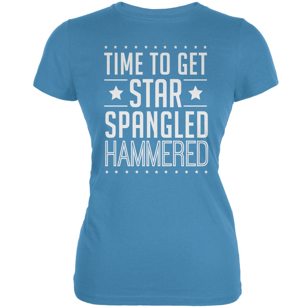 Time to get Star Spangled Hammered Aqua Juniors Soft T-Shirt Juniors T-Shirts Old Glory   