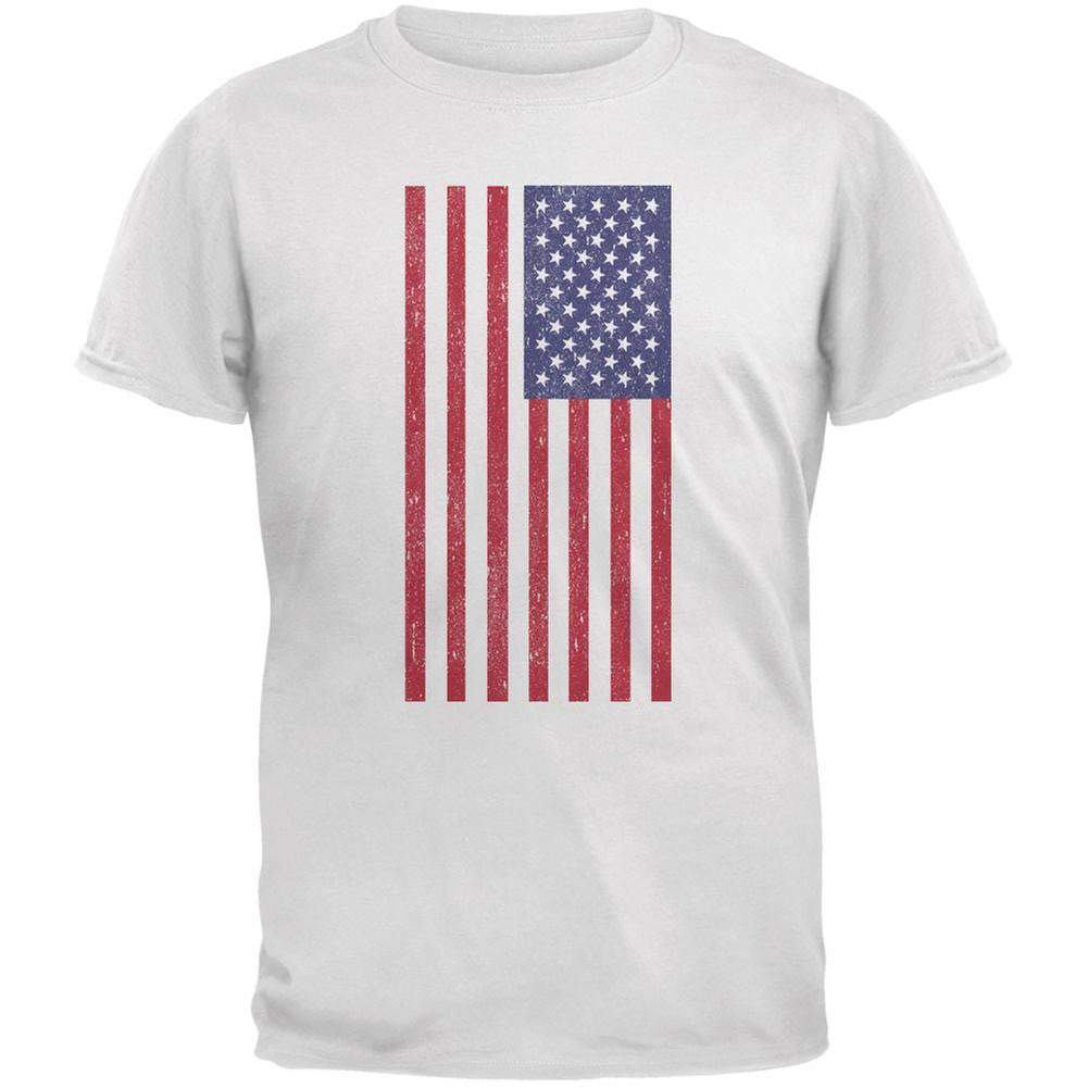 4th of July American Flag Distressed DTG White Adult T-Shirt Men's T-Shirts Old Glory 2XL White 