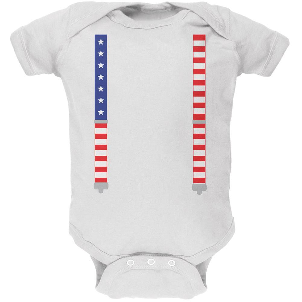 4th of July American Flag Suspenders White Soft Baby One Piece Baby One Piece Old Glory 0-3M White 