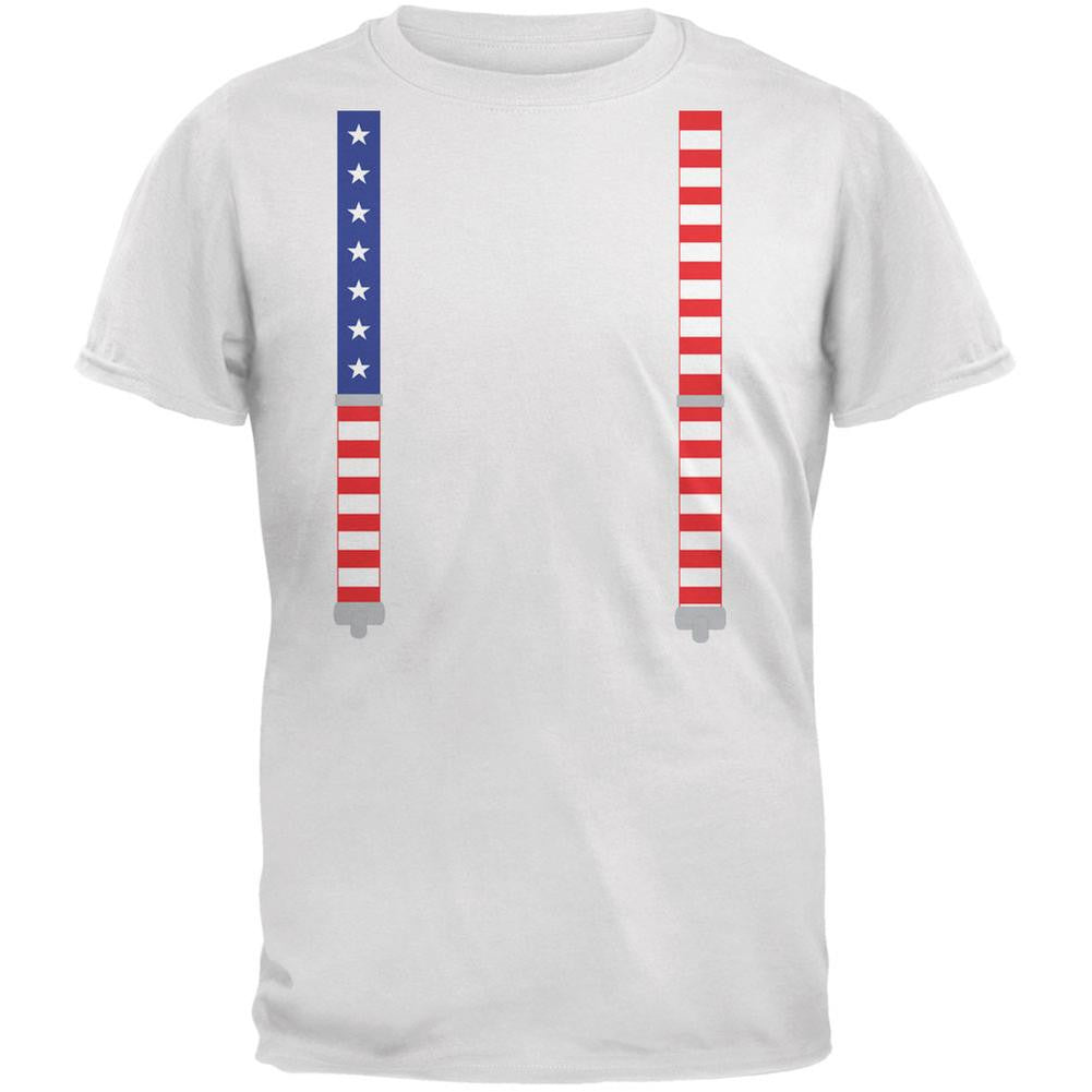 4th of July American Flag Suspenders White Youth T-Shirt Youth T-Shirts Old Glory LG White 