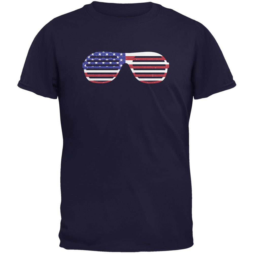 4th of July American Shutter Shades Navy Adult T-Shirt Men's T-Shirts Old Glory 2XL Blue 