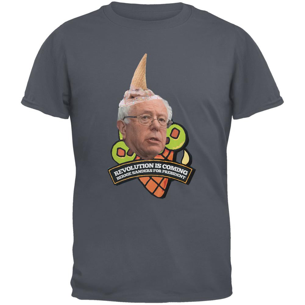 Election 2016 Bernie Sanders Ice Cream Revolution Charcoal Grey Adult T-Shirt Men's T-Shirts Old Glory 2XL Grey 