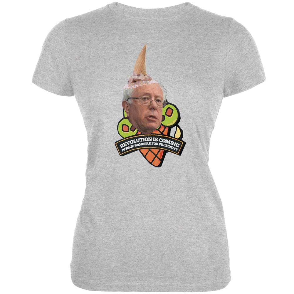 Election 2016 Bernie Sanders Ice Cream Revolution Heather Grey Juniors Soft T-Shirt Juniors T-Shirts Old Glory 2XL Grey 