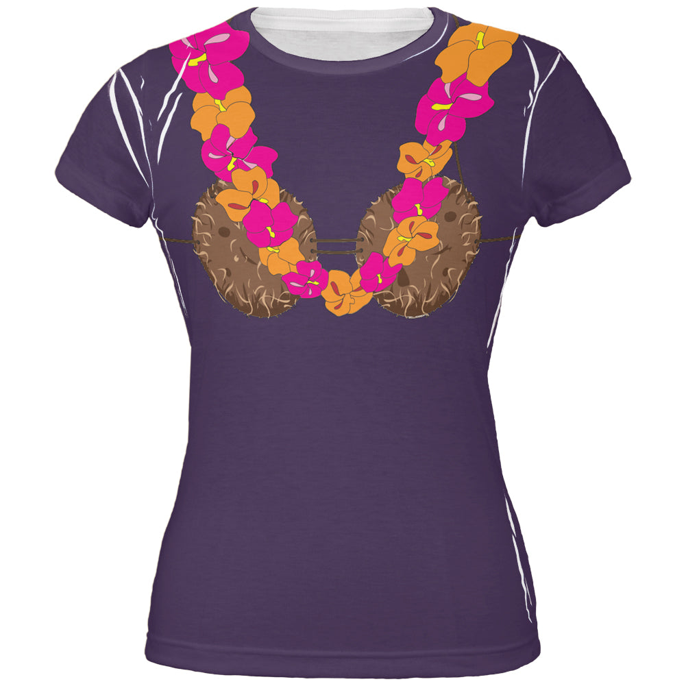 Coconut Bra Pink Lei Juniors T-Shirt Juniors T-Shirts Old Glory 2XL Purple 