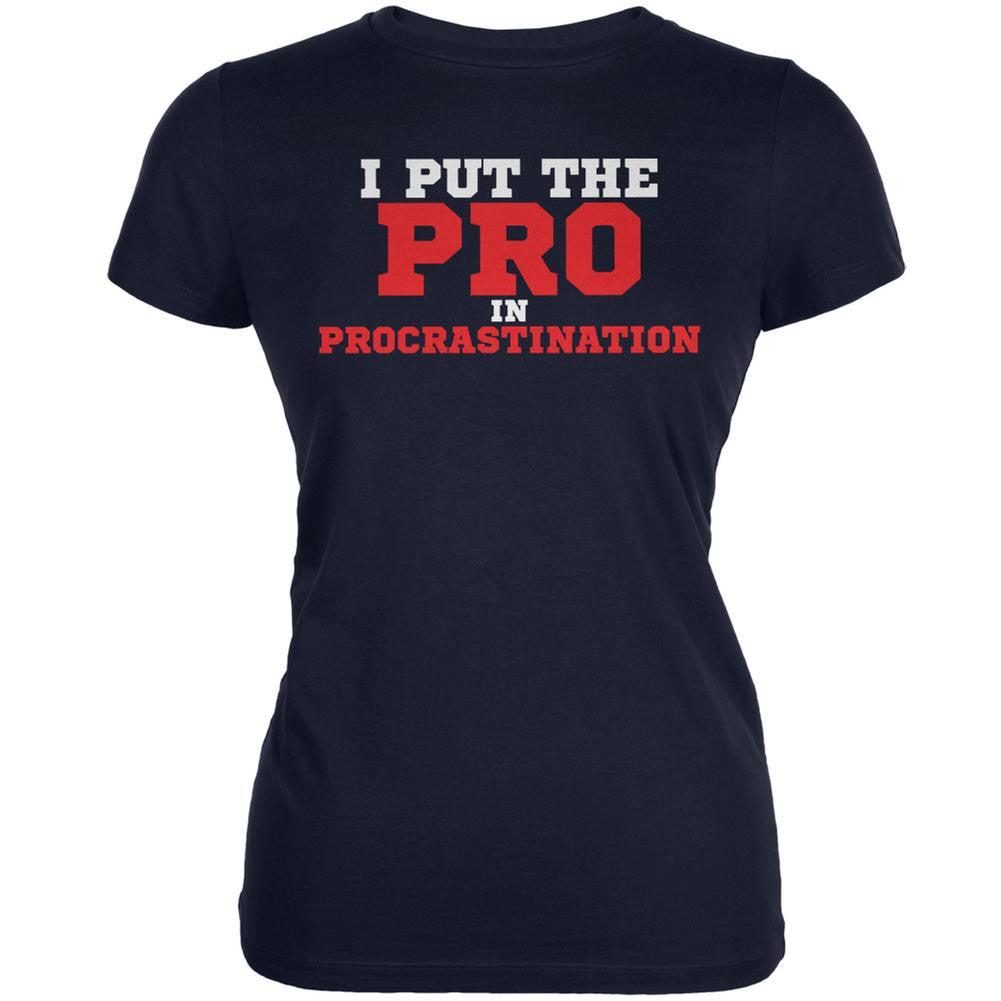 Put The Pro In Procrastination Navy Juniors Soft T-Shirt Juniors T-Shirts Old Glory 2XL Blue 