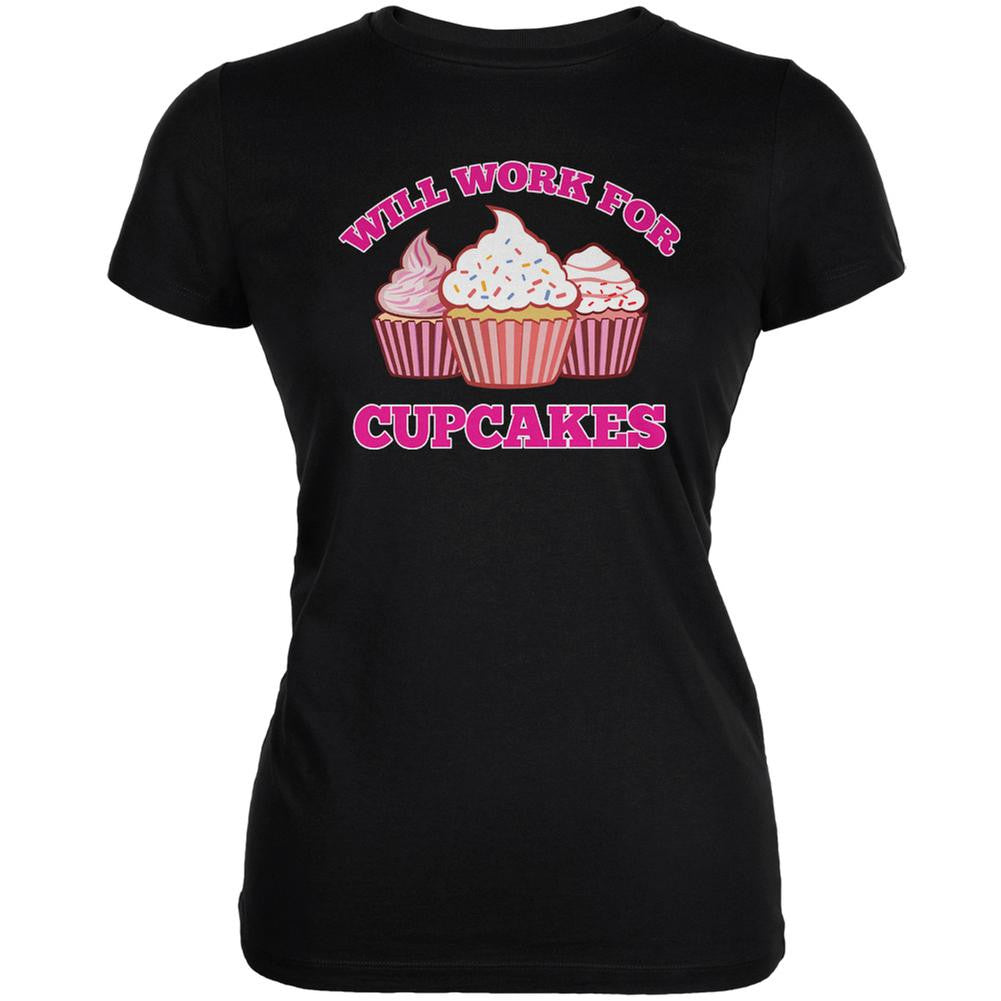 Will Work For Cupcakes Black Juniors Soft T-Shirt Juniors T-Shirts Old Glory 2XL Black 