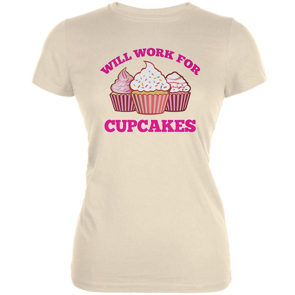 Will Work For Cupcakes Cream Juniors Soft T-Shirt Juniors T-Shirts Old Glory 2XL Off-White 