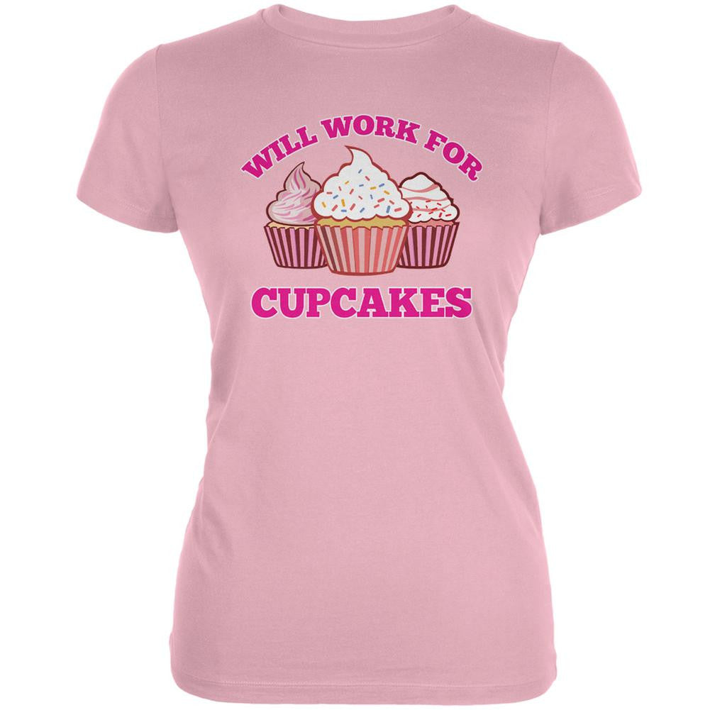 Will Work For Cupcakes Pink Juniors Soft T-Shirt Juniors T-Shirts Old Glory 2XL Pink 