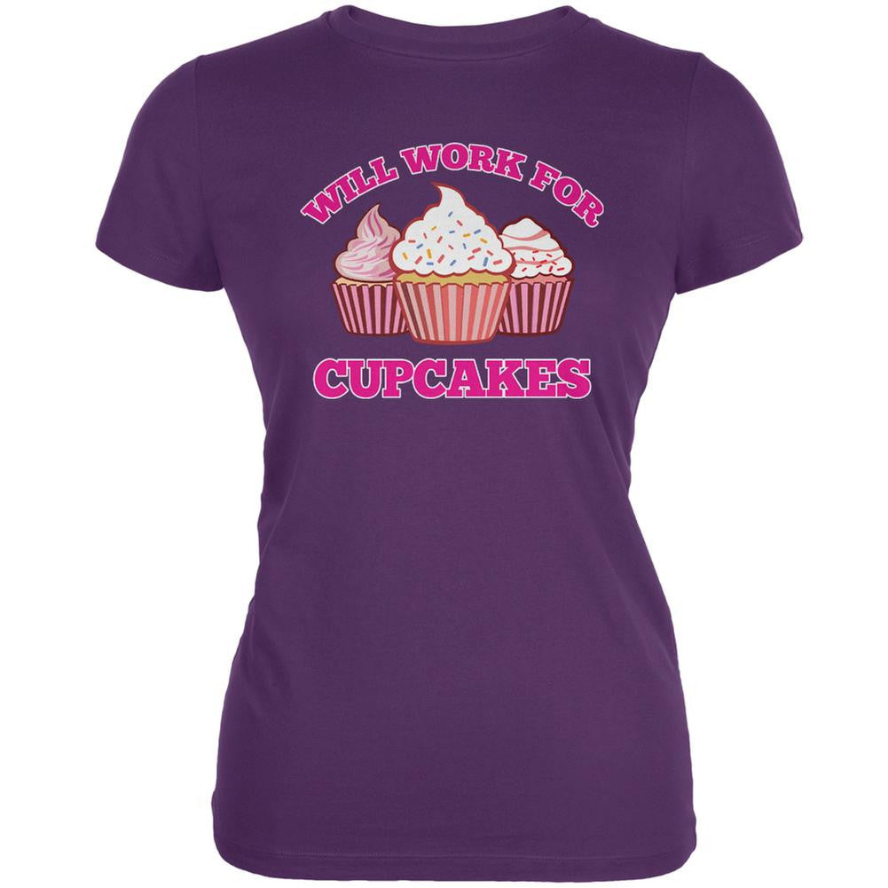 Will Work For Cupcakes Purple Juniors Soft T-Shirt Juniors T-Shirts Old Glory 2XL Purple 