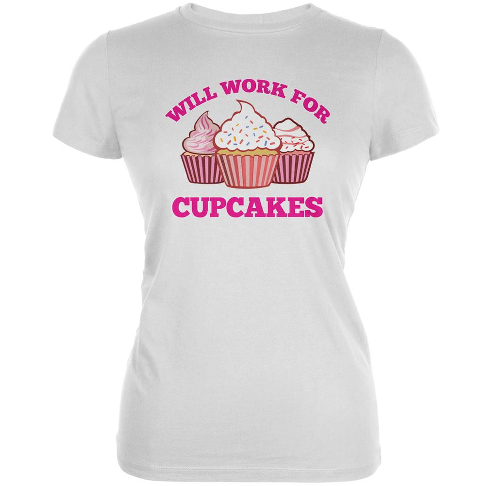 Will Work For Cupcakes White Juniors Soft T-Shirt Juniors T-Shirts Old Glory 2XL White 