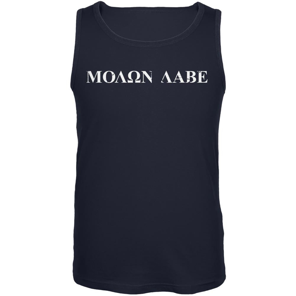 Molon Labe Distressed Navy Adult Tank Top Men's Tank Tops Old Glory 2XL Blue 