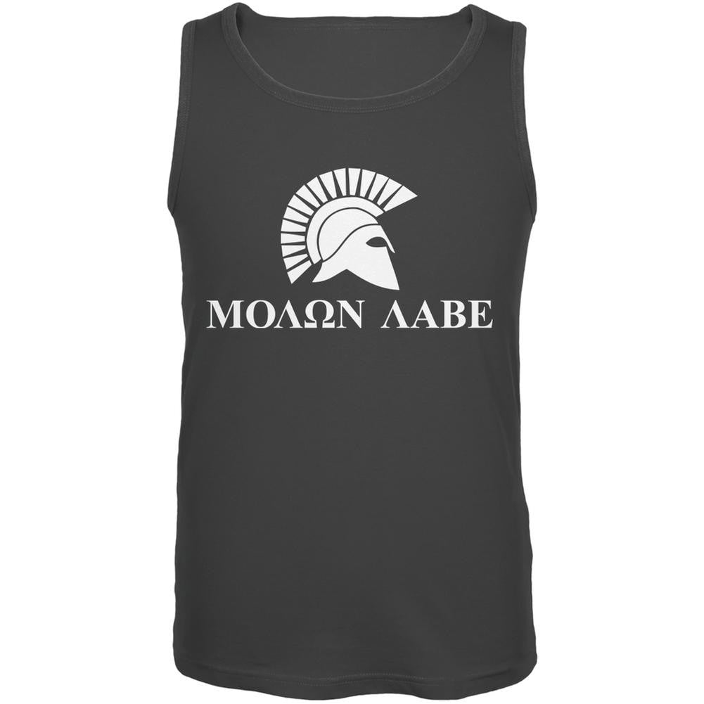 Molon Labe Helmet Charcoal Grey Adult Tank Top Men's Tank Tops Old Glory 2XL Grey 