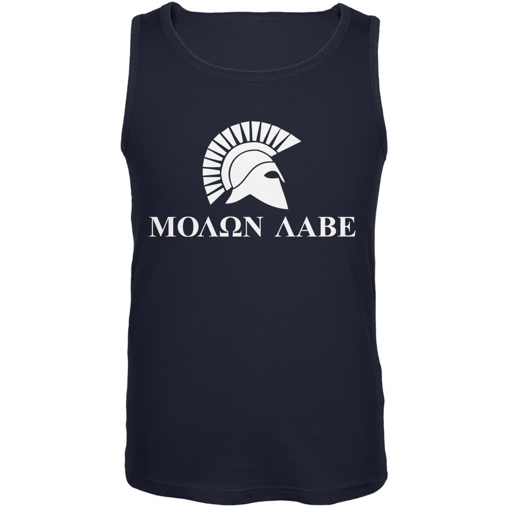 Molon Labe Helmet Navy Adult Tank Top Men's Tank Tops Old Glory 2XL Blue 