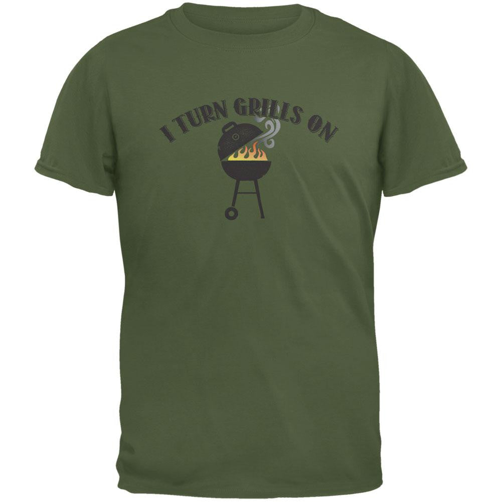 I Turn Grills On Military Green Adult T-Shirt Men's T-Shirts Old Glory 2XL Green 