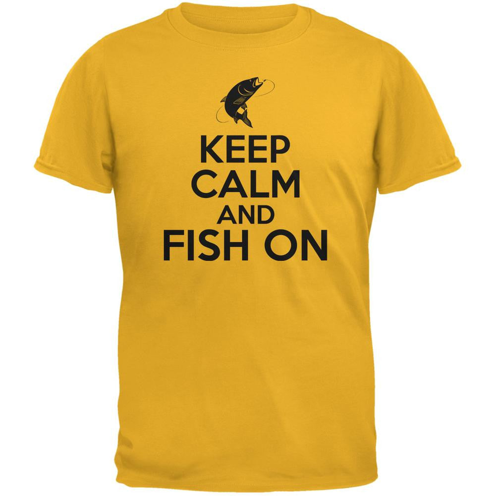 Keep Calm Fish On Gold Adult T-Shirt Men's T-Shirts Old Glory 2XL Yellow 