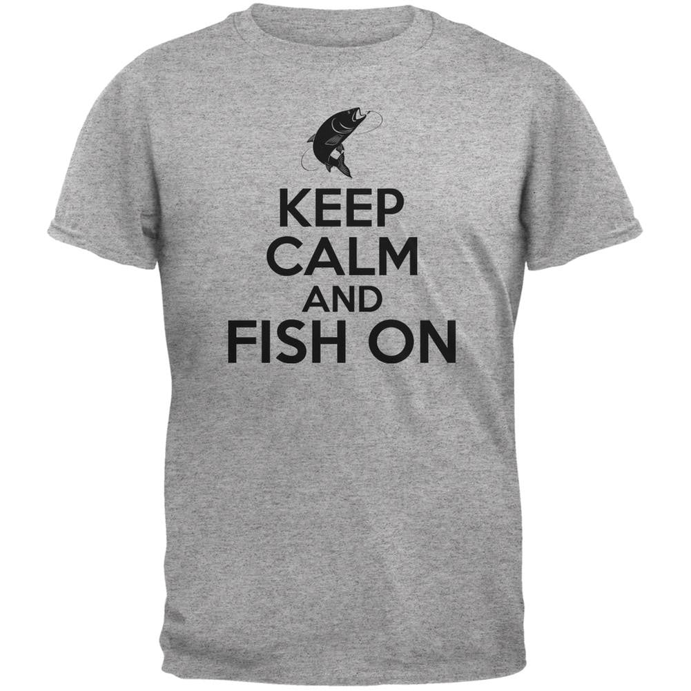 Keep Calm Fish On Heather Grey Adult T-Shirt Men's T-Shirts Old Glory 2XL Grey 