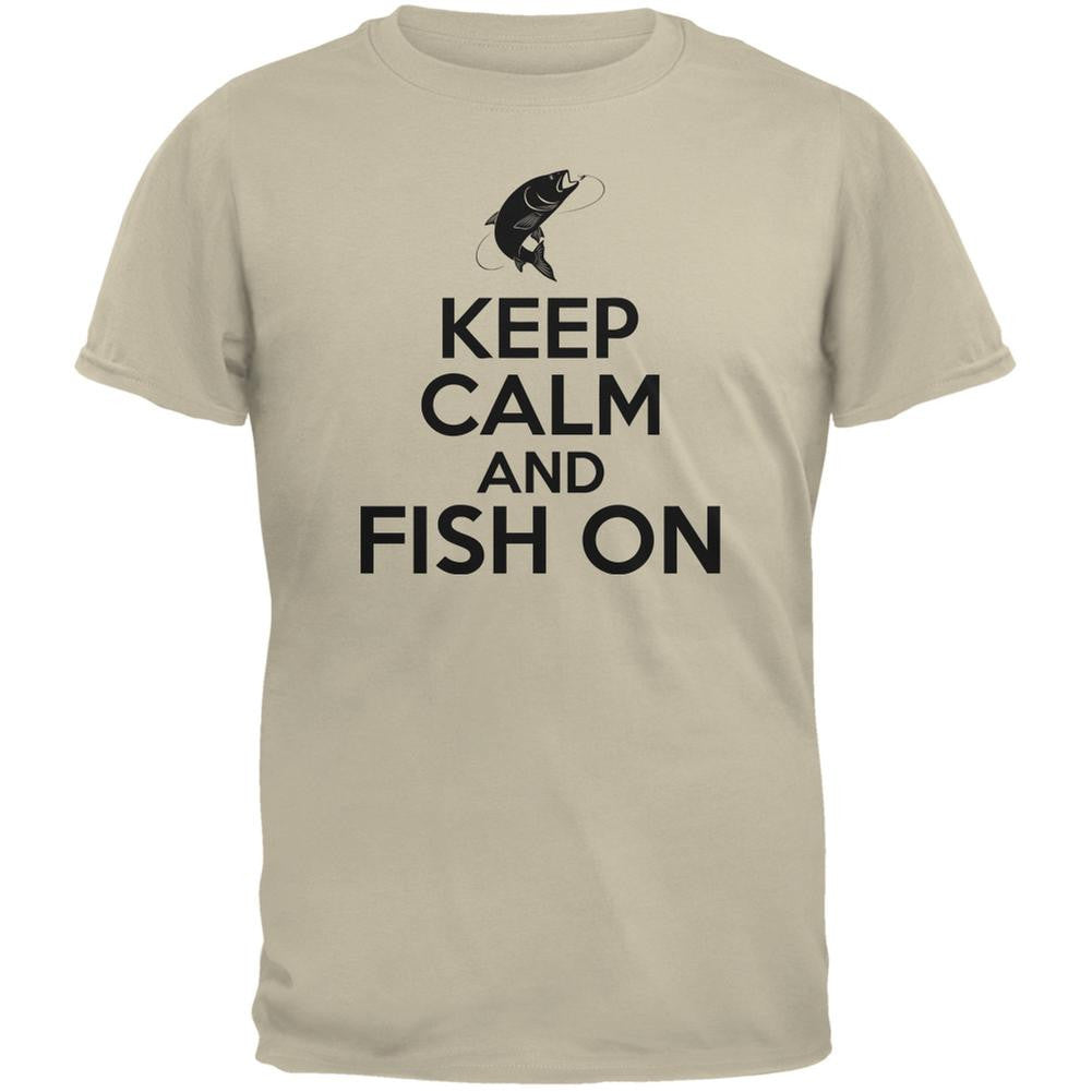 Keep Calm Fish On Sand Adult T-Shirt Men's T-Shirts Old Glory 2XL Off-White 