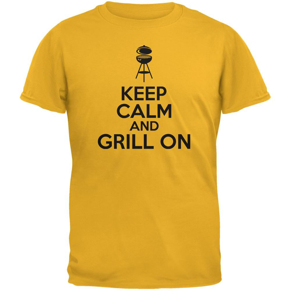 Keep Calm Grill On Gold Adult T-Shirt Men's T-Shirts Old Glory 2XL Yellow 