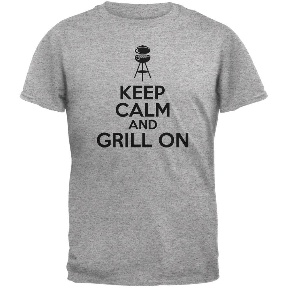 Keep Calm Grill On Heather Grey Adult T-Shirt Men's T-Shirts Old Glory 2XL Grey 