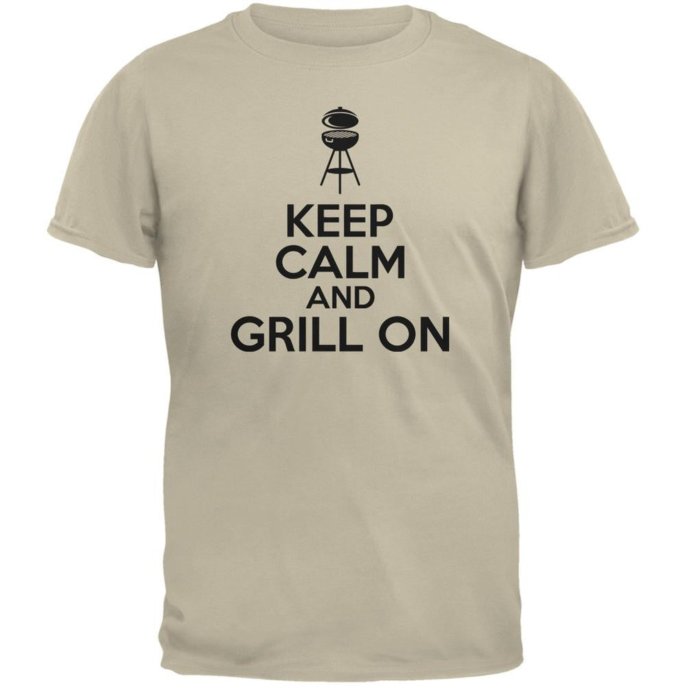 Keep Calm Grill On Sand Adult T-Shirt Men's T-Shirts Old Glory 2XL Off-White 