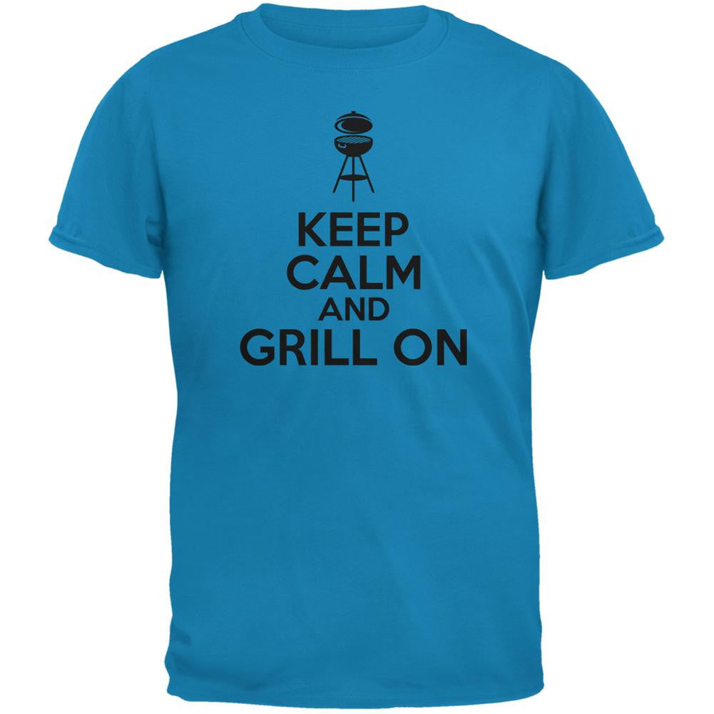 Keep Calm Grill On Sapphire Blue Adult T-Shirt Men's T-Shirts Old Glory 2XL Blue 